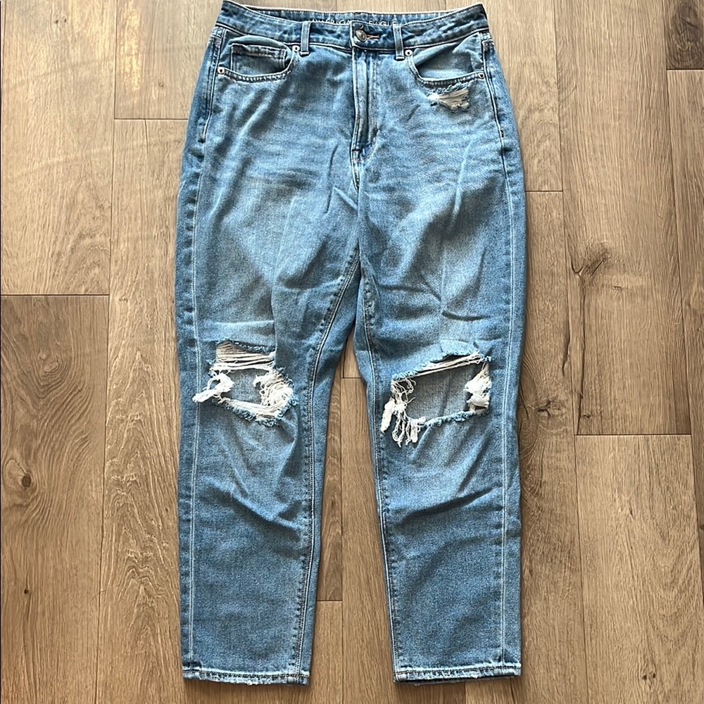 American Eagle Outfitters Relaxed Blue Distressed Mom Jeans
